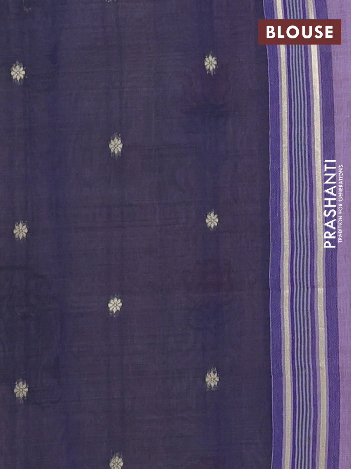 Semi jute silk saree lavender and navy blue with thread woven floral buttas and floral design weaving pallu - Image 4