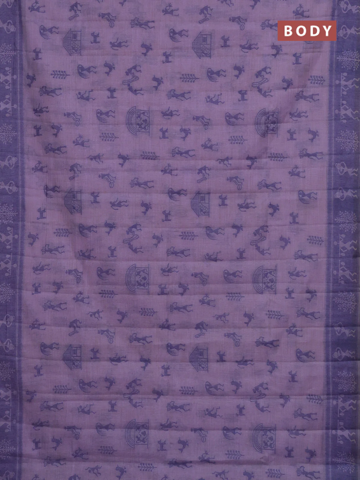 Semi jute silk saree lavender and violet with warli thread woven buttas and warli design weaving pallu - Image 2