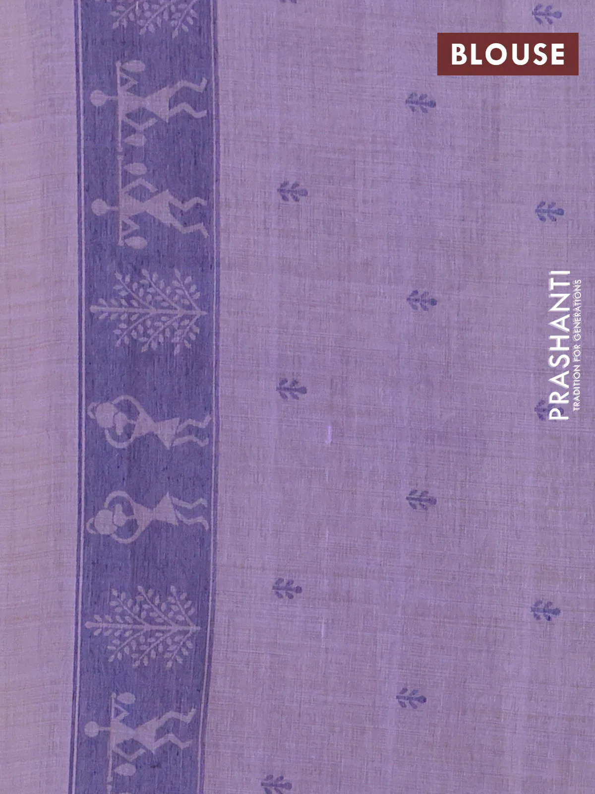 Semi jute silk saree lavender and violet with warli thread woven buttas and warli design weaving pallu - Image 4