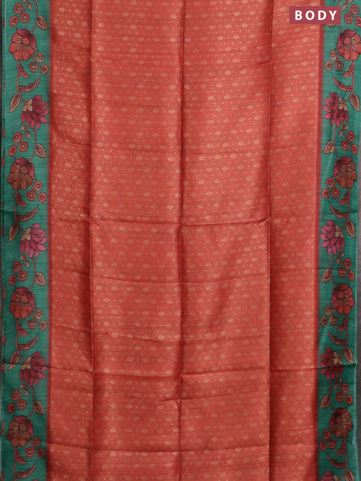 Semi jute silk saree maroon and teal green with allover zari woven brocade weaves and kalamkari printed pallu - Image 2