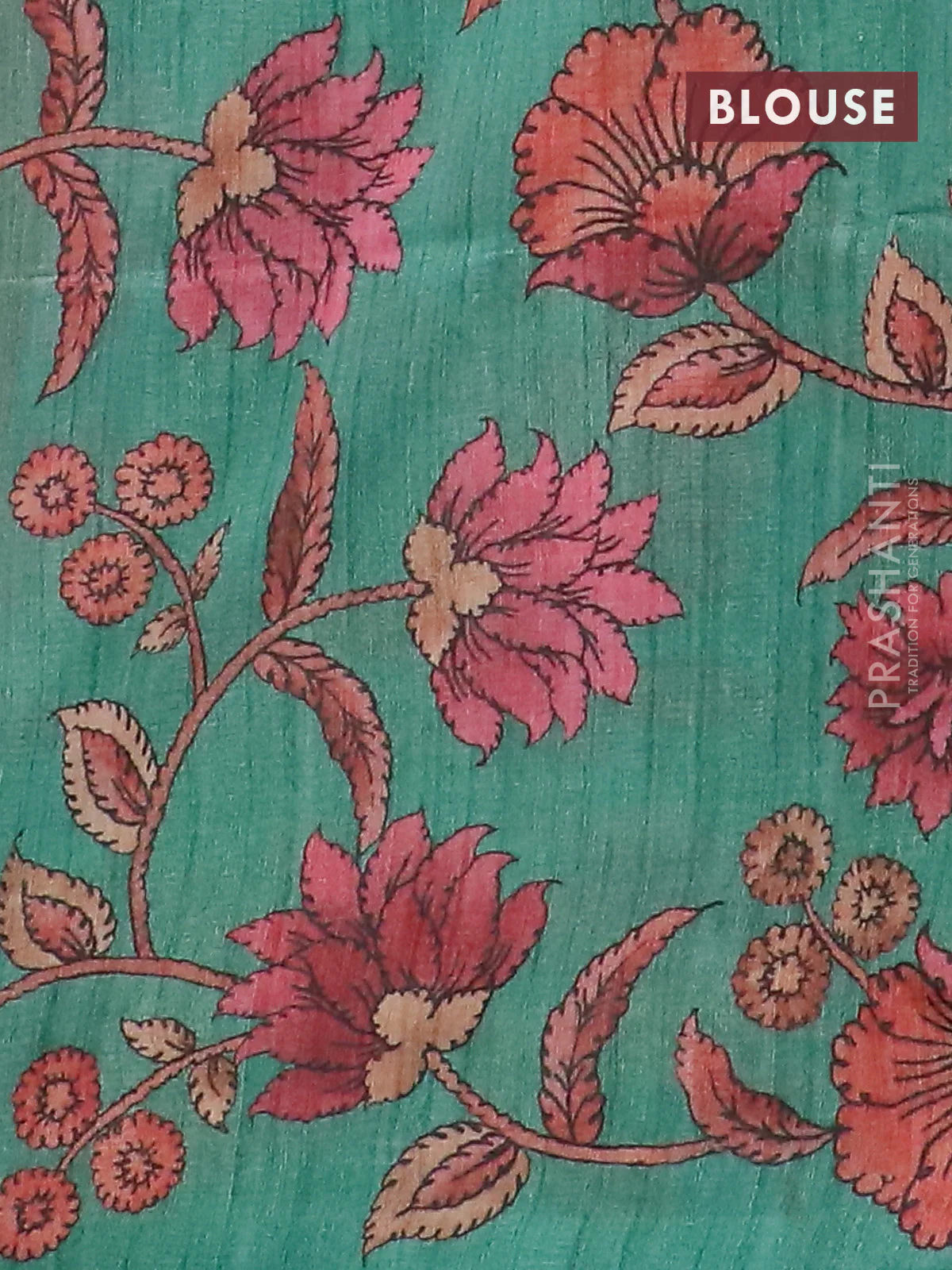 Semi jute silk saree maroon and teal green with allover zari woven brocade weaves and kalamkari printed pallu - Image 4