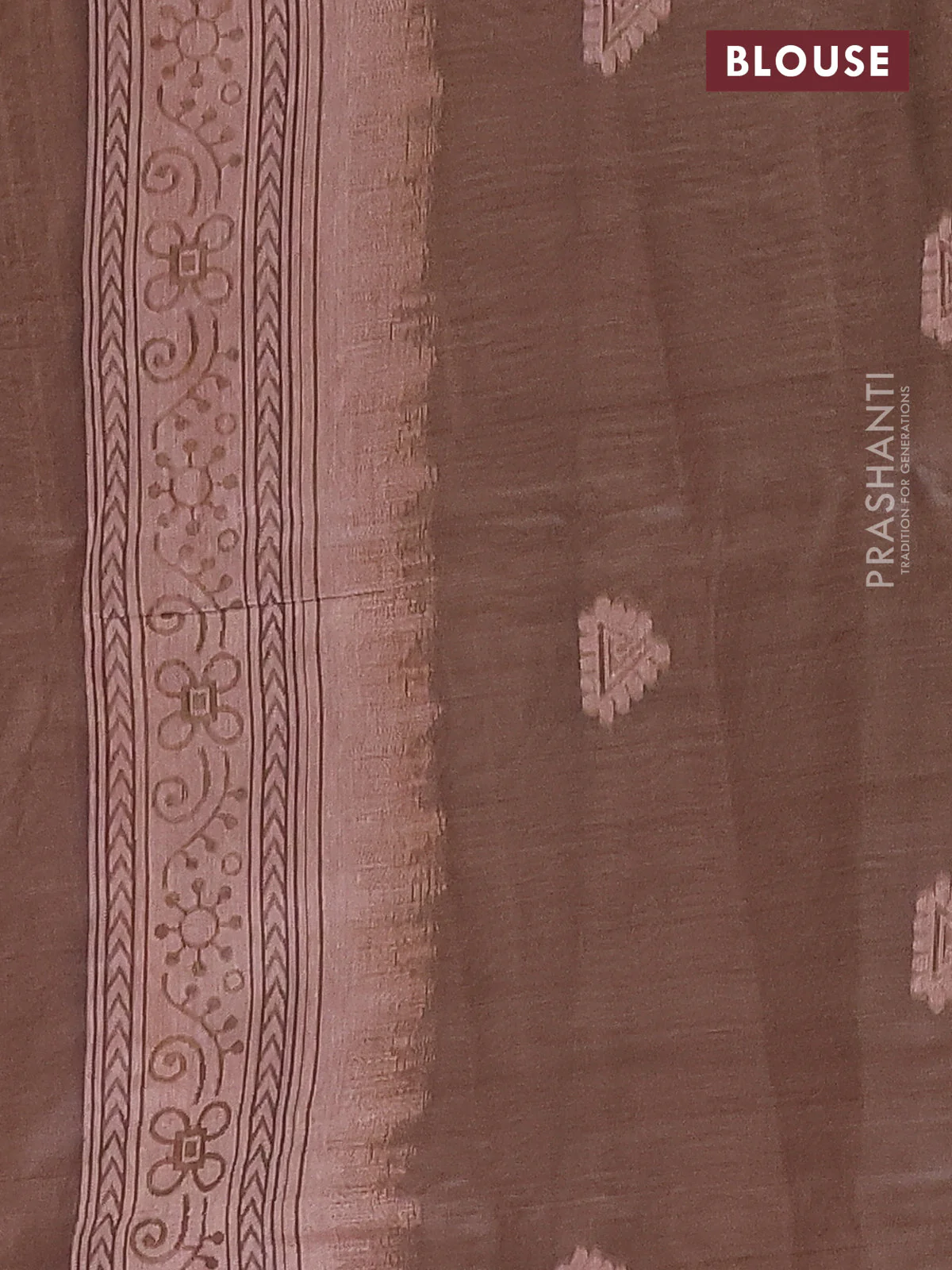 Semi jute silk saree pale orange and brown with thread woven buttas and warli design weaving pallu - Image 4