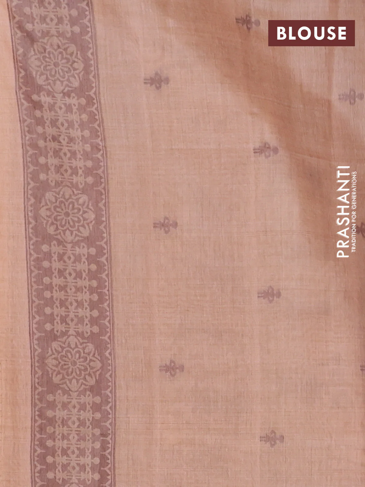 Semi jute silk saree pale orange and brown with thread woven warli buttas and warli design weaving pallu - Image 4
