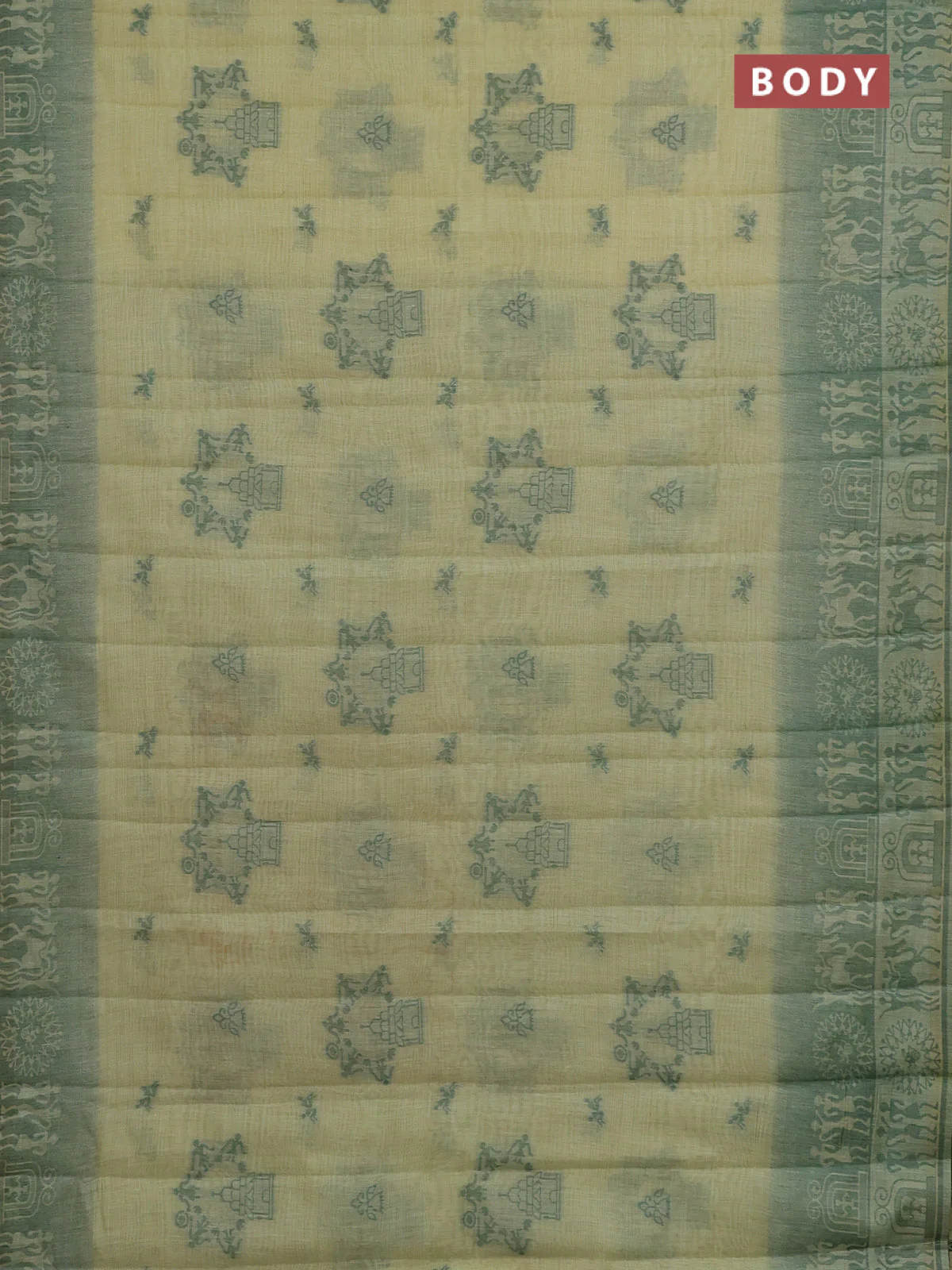 Semi jute silk saree pale yellow and green with thread woven buttas and thread woven pallu - Image 2