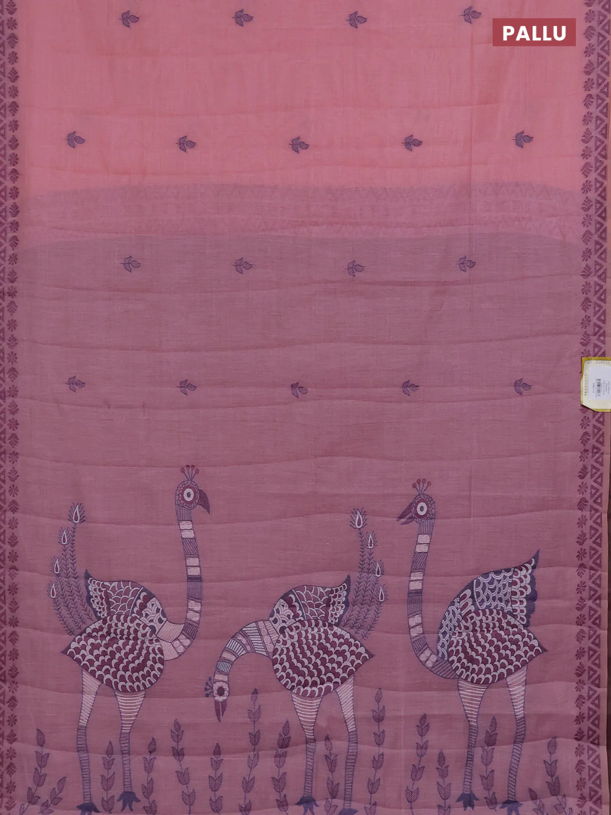 Semi jute silk saree pastel pink and wine shade with thread woven buttas and thread woven pallu - Image 3