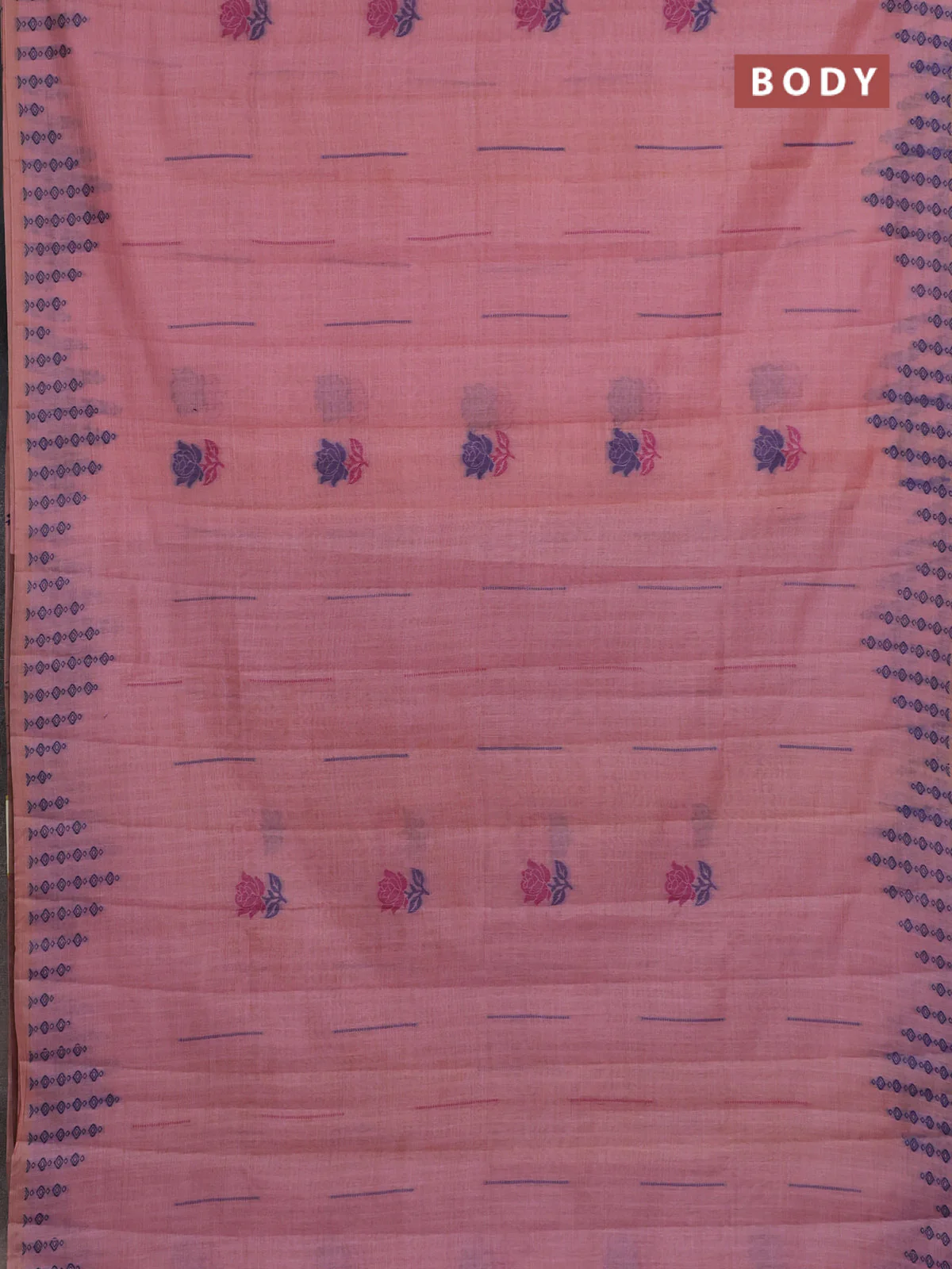 Semi jute silk saree pastel pink and wine shade with thread woven floral buttas and floral design weaving pallu - Image 2