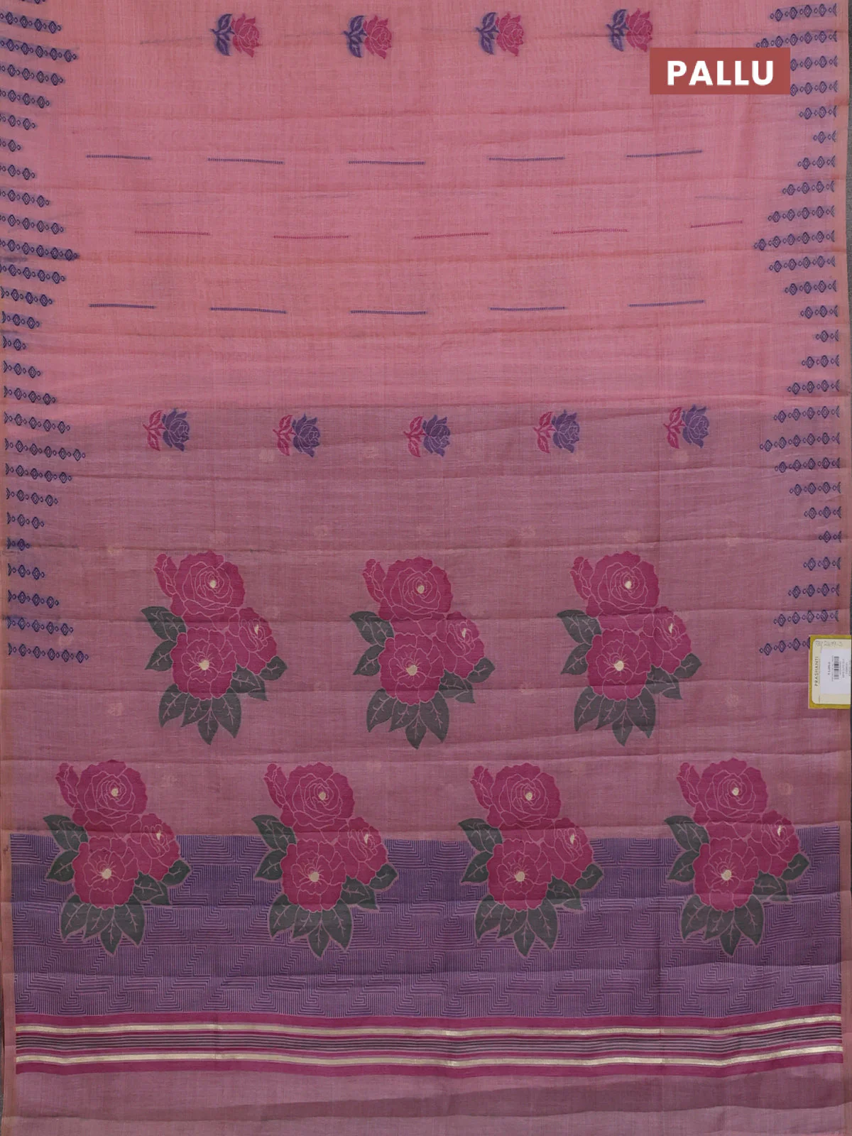Semi jute silk saree pastel pink and wine shade with thread woven floral buttas and floral design weaving pallu - Image 3