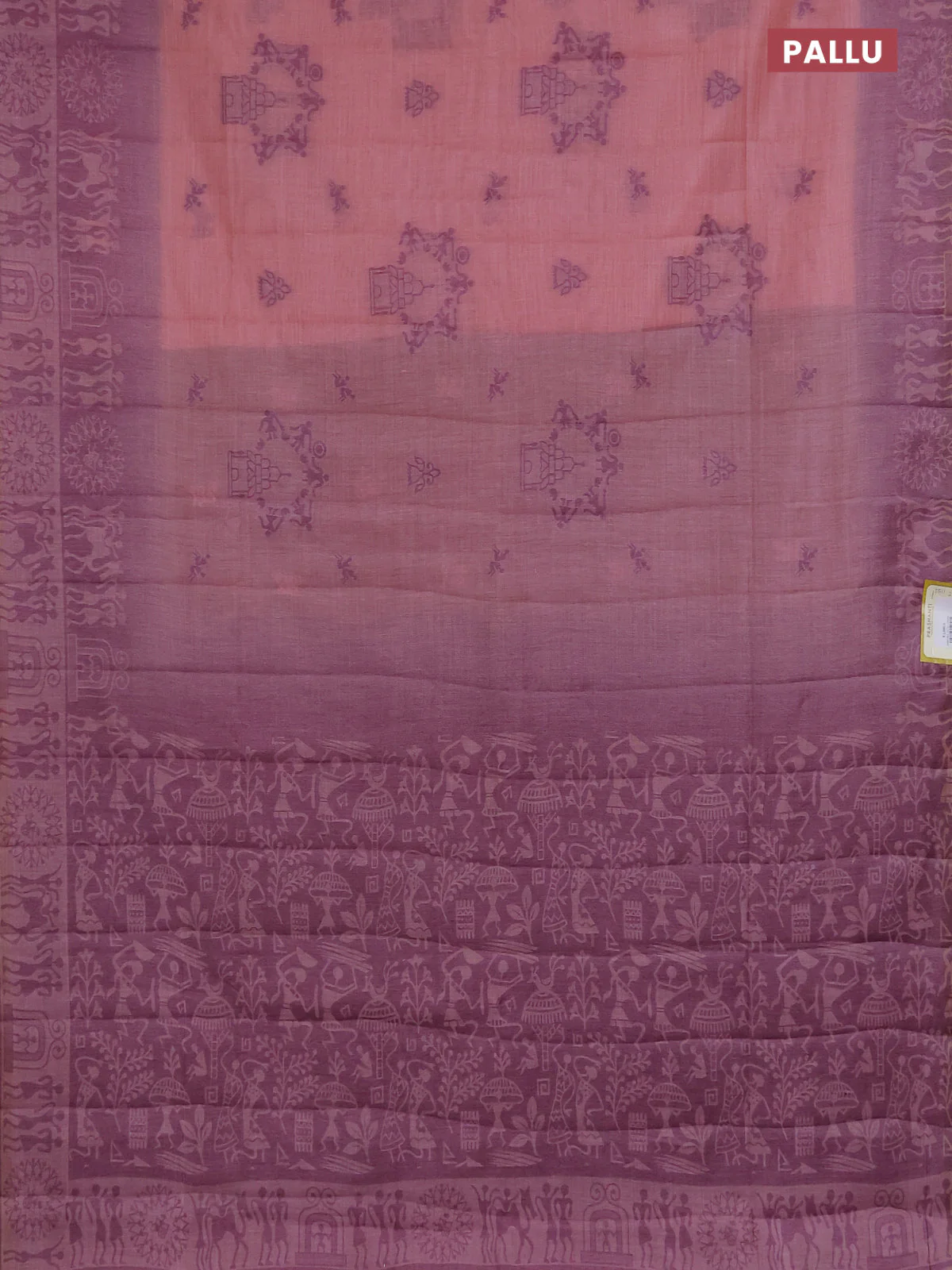 Semi jute silk saree peach pink and wine shade with thread woven buttas and thread woven pallu - Image 3