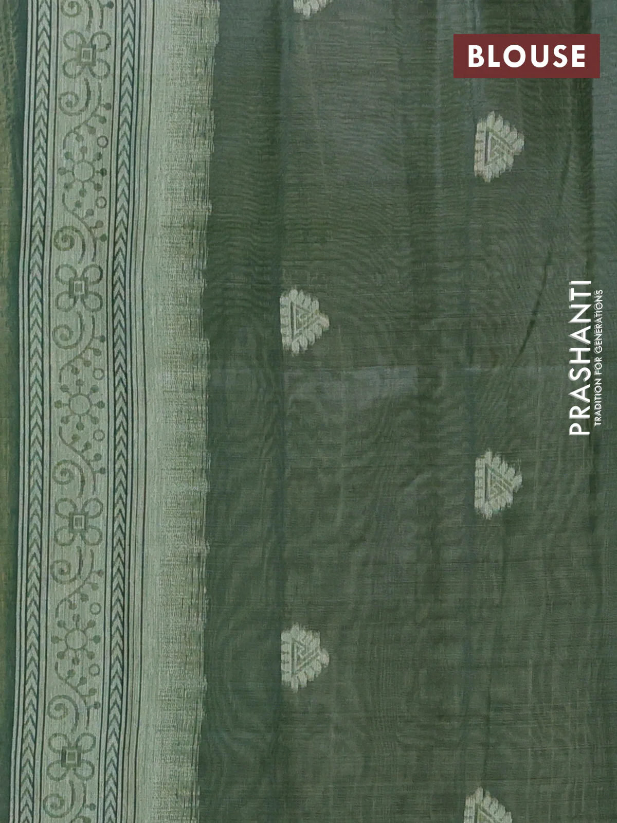 Semi jute silk saree pista green and green with thread woven buttas and warli design weaving pallu - Image 4