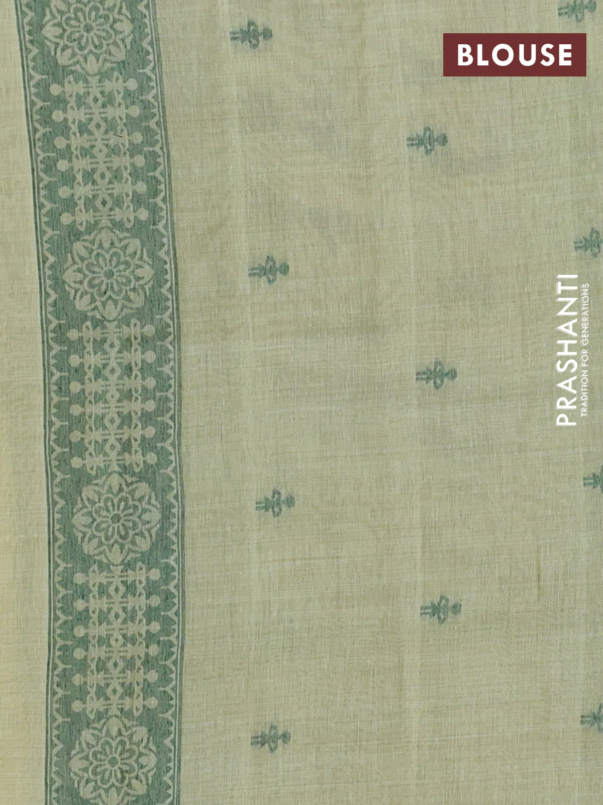 Semi jute silk saree pista green and green with thread woven warli buttas and warli design weaving pallu - Image 4