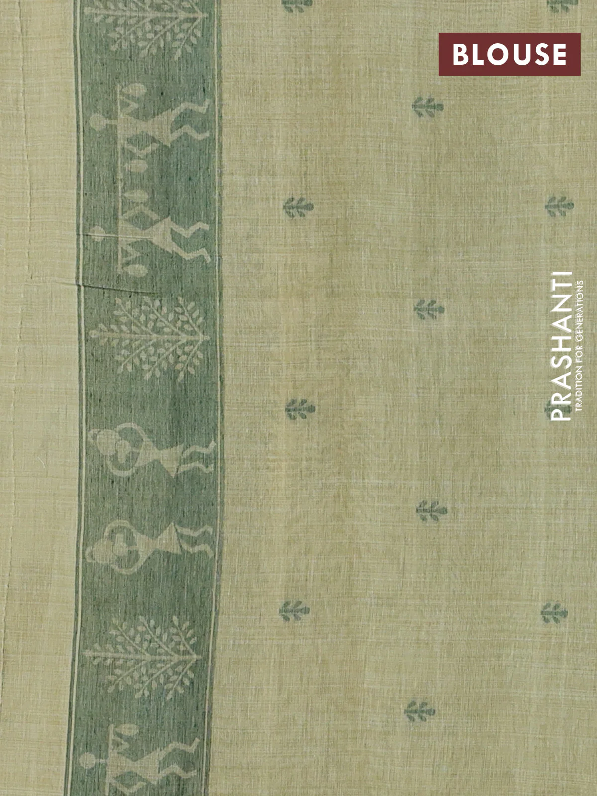 Semi jute silk saree pista green and green with warli thread woven buttas and warli design weaving pallu - Image 4
