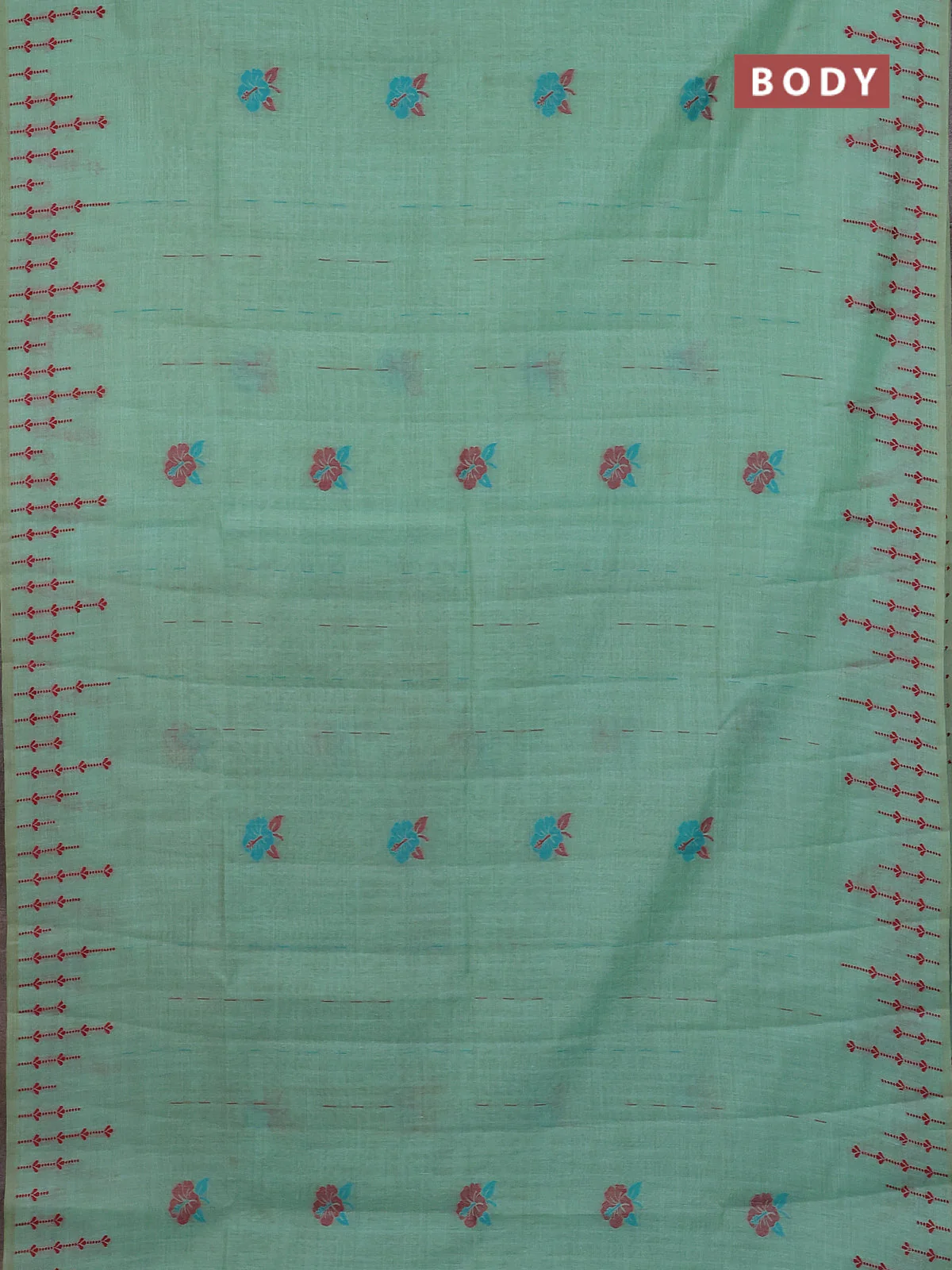Semi jute silk saree teal green and green with thread woven buttas and floral design weaving pallu - Image 2