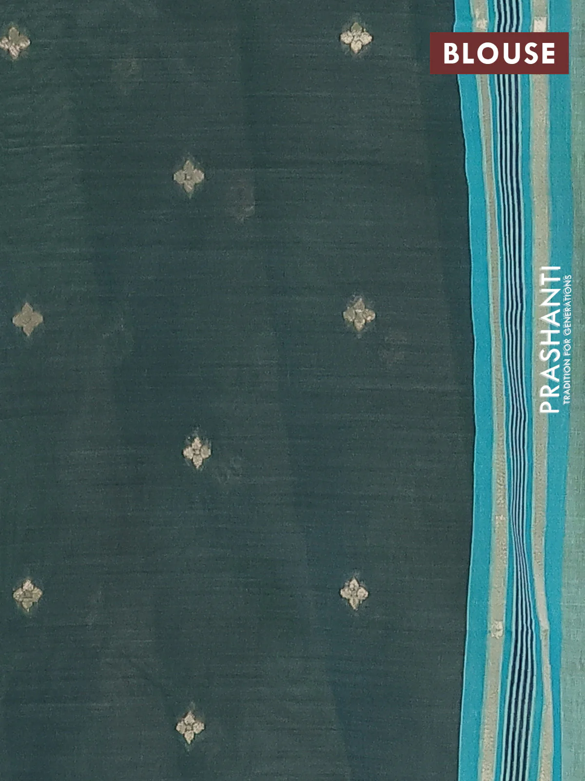 Semi jute silk saree teal green and green with thread woven buttas and floral design weaving pallu - Image 4