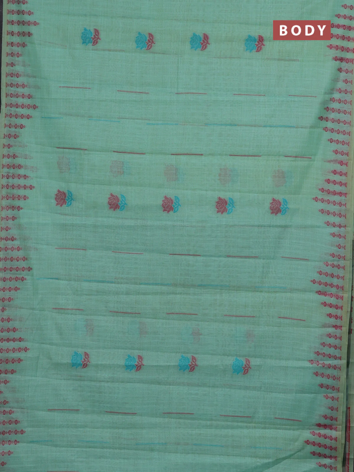 Semi jute silk saree teal green and green with thread woven floral buttas and floral design weaving pallu - Image 2