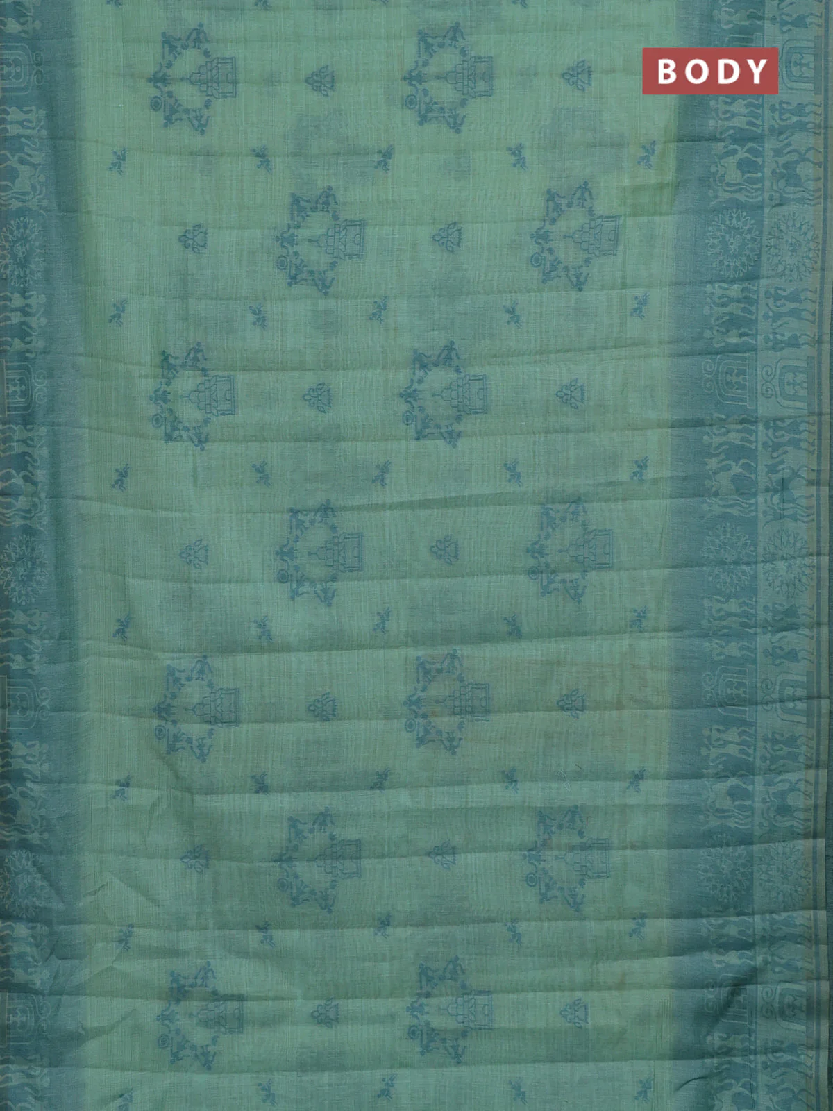 Semi jute silk saree teal green and peacock green with thread woven buttas and thread woven pallu - Image 2