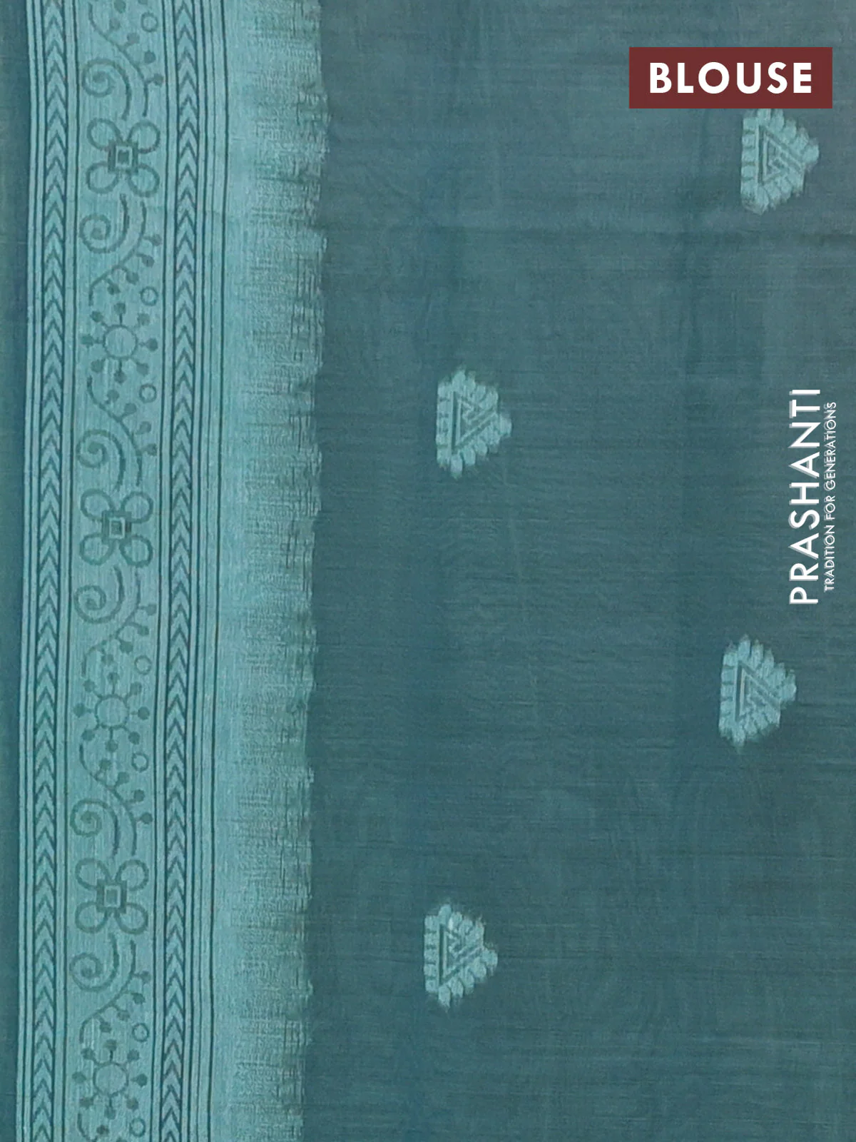 Semi jute silk saree teal green shade and peacock blue with thread woven buttas and warli design weaving pallu - Image 4