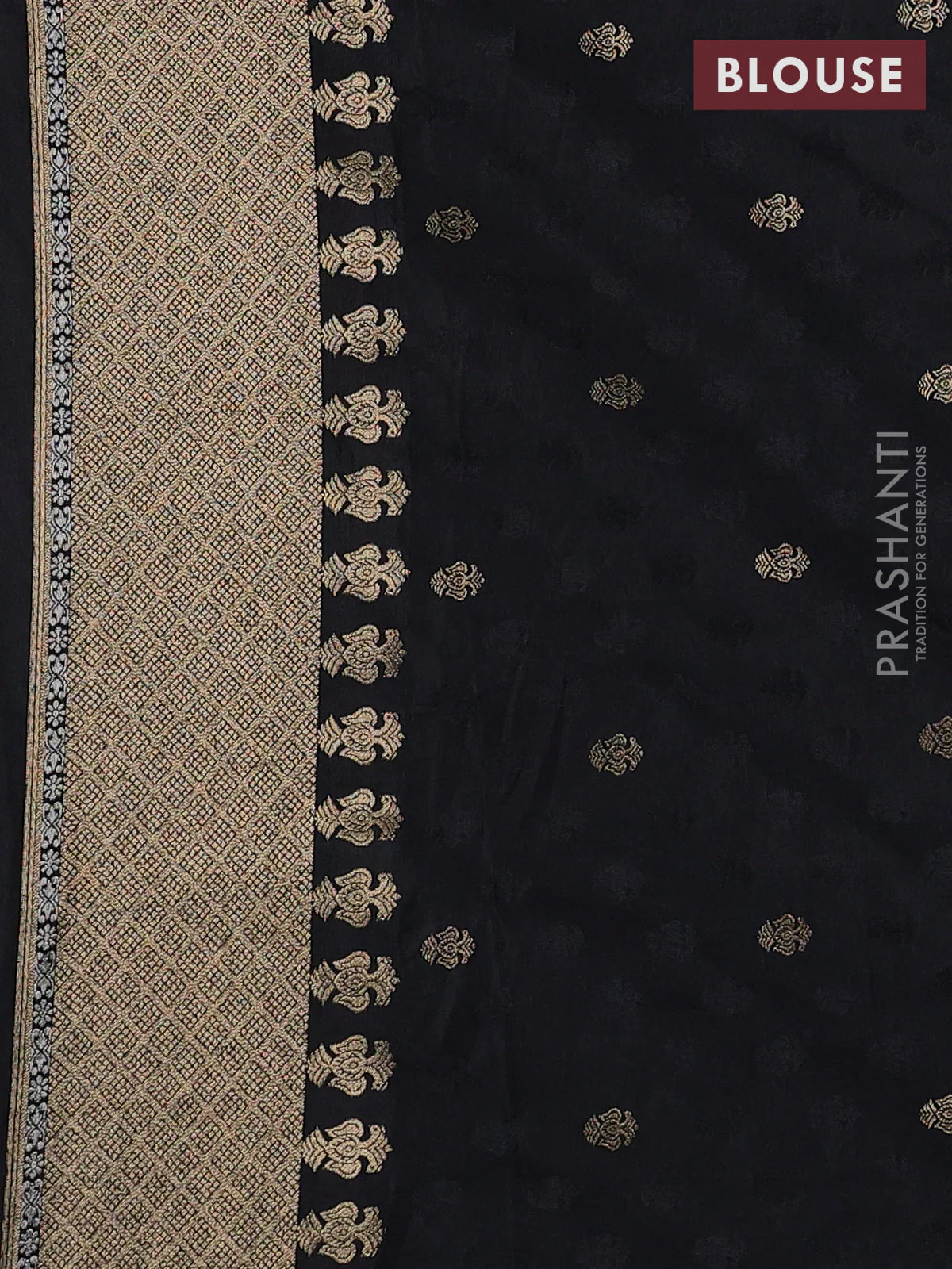 Semi kanchipuram partly saree black with allover silver & zari weaves and rettapet zari woven border - Image 7