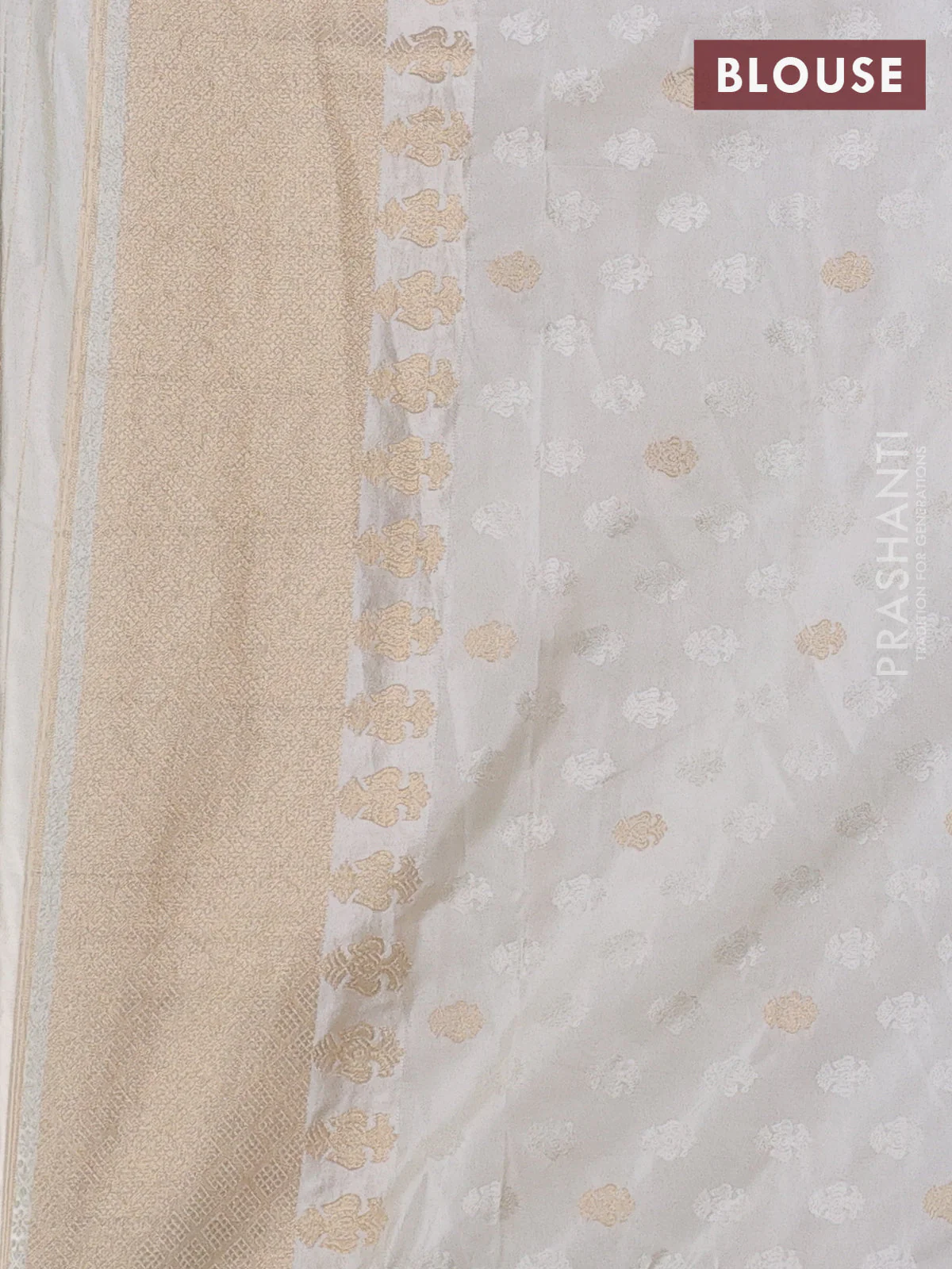 Semi kanchipuram partly saree off white with allover silver & zari weaves and rettapet zari woven border - Image 5