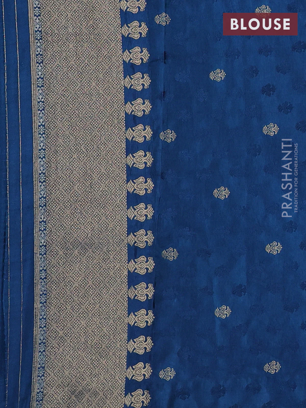 Semi kanchipuram partly saree peacock blue with allover silver & zari weaves and rettapet zari woven border - Image 5