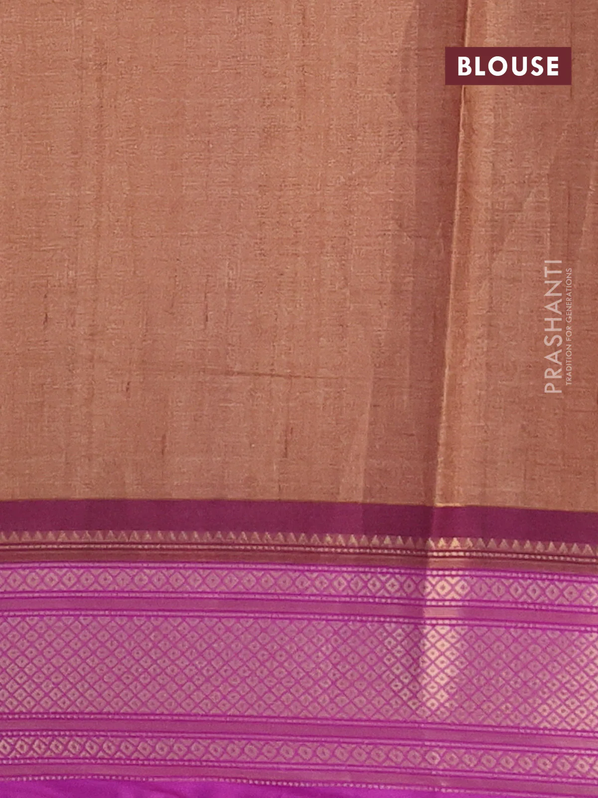 Semi kanchipuram silk saree brown and purple with allover floral butta prints and zari woven border - Image 4