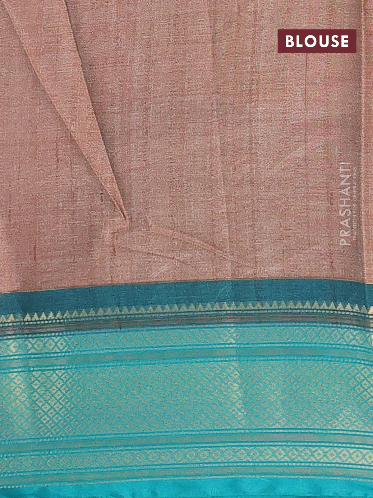 Semi kanchipuram silk saree brown and teal green with allover floral butta prints and zari woven border - Image 4