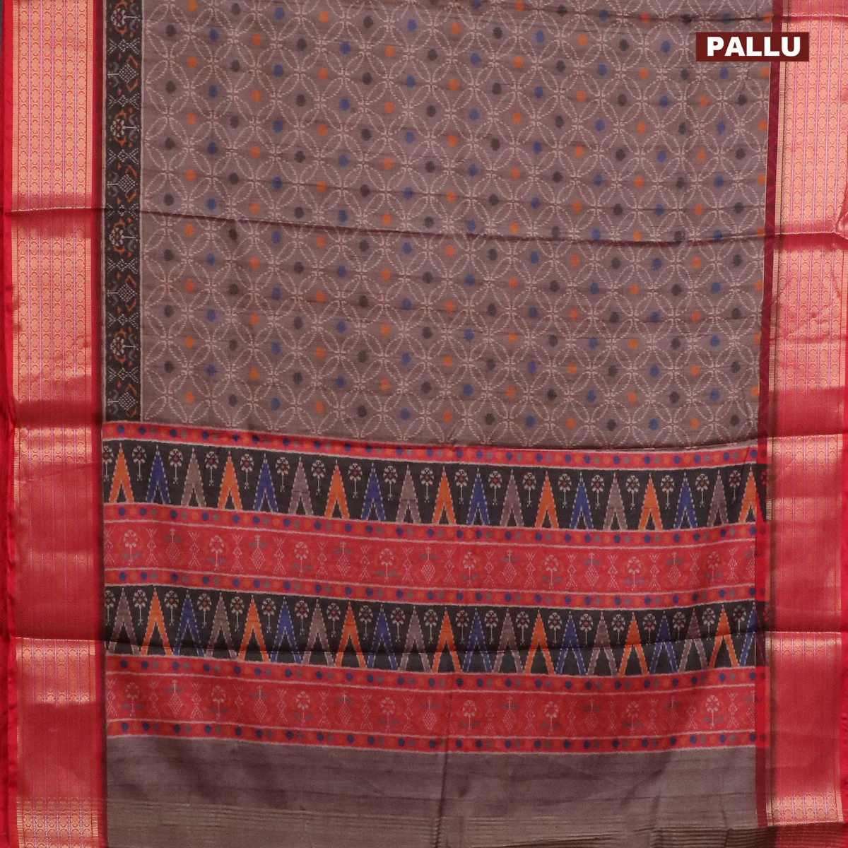 Semi kanchipuram silk saree brown shade and red with allover prints and zari woven border - Image 3