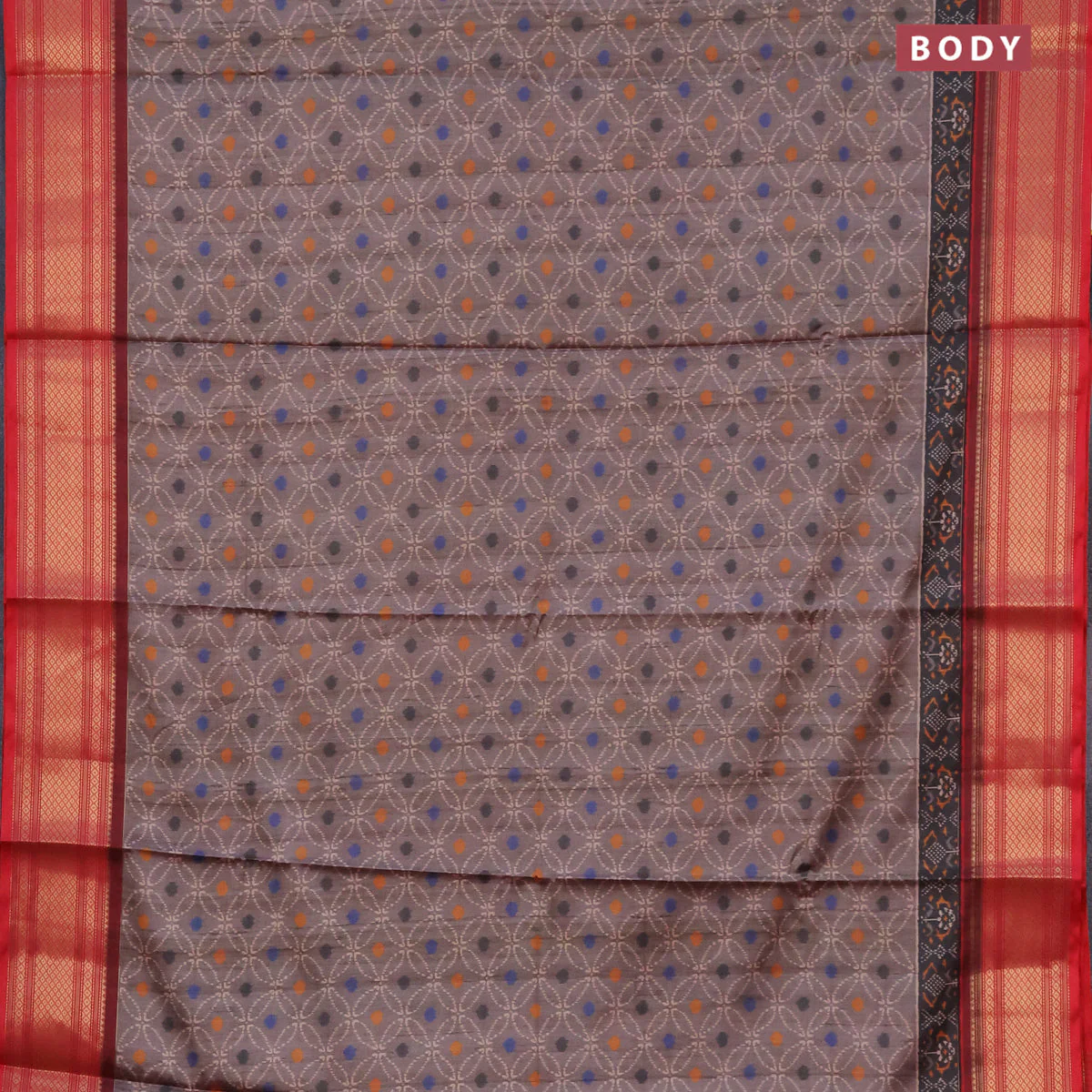 Semi kanchipuram silk saree brown shade and red with allover prints and zari woven border - Image 2