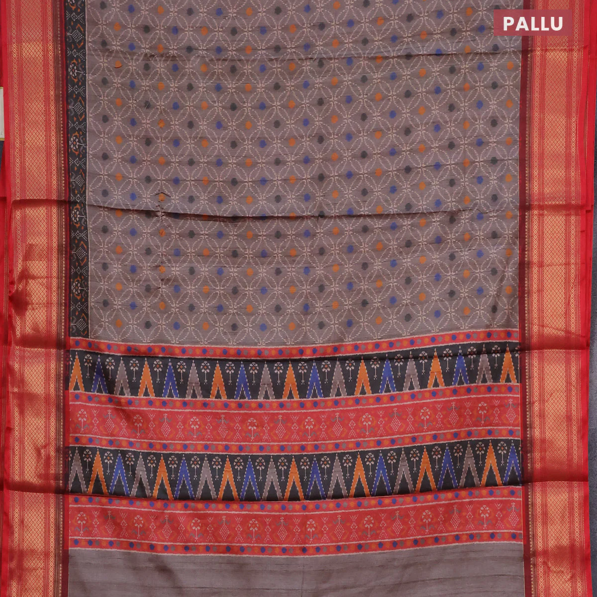 Semi kanchipuram silk saree brown shade and red with allover prints and zari woven border - Image 3