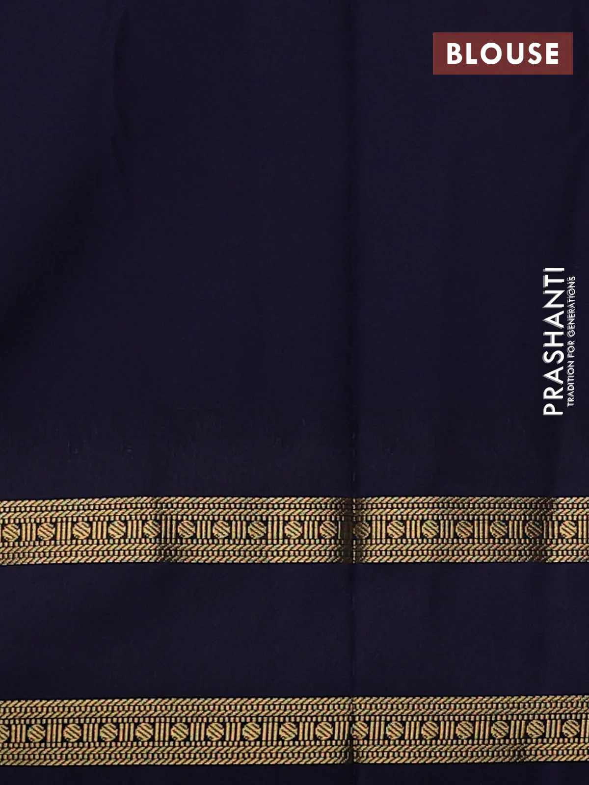 Semi kanchipuram silk saree cream and navy blue with zari woven buttas and temple design rettapet zari woven border - Image 3