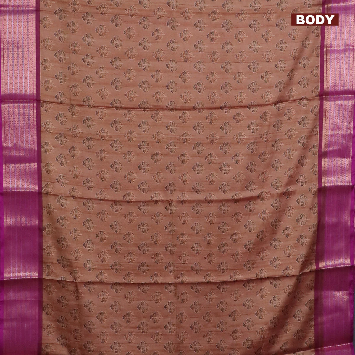 Semi kanchipuram silk saree dark sandal and purple with butta prints and zari woven border - Image 2