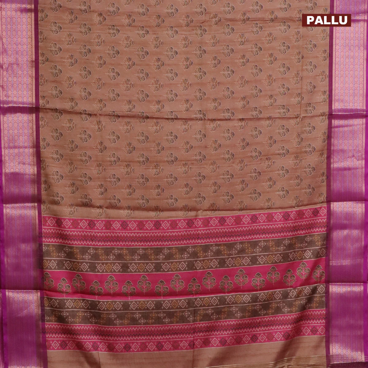 Semi kanchipuram silk saree dark sandal and purple with butta prints and zari woven border - Image 3