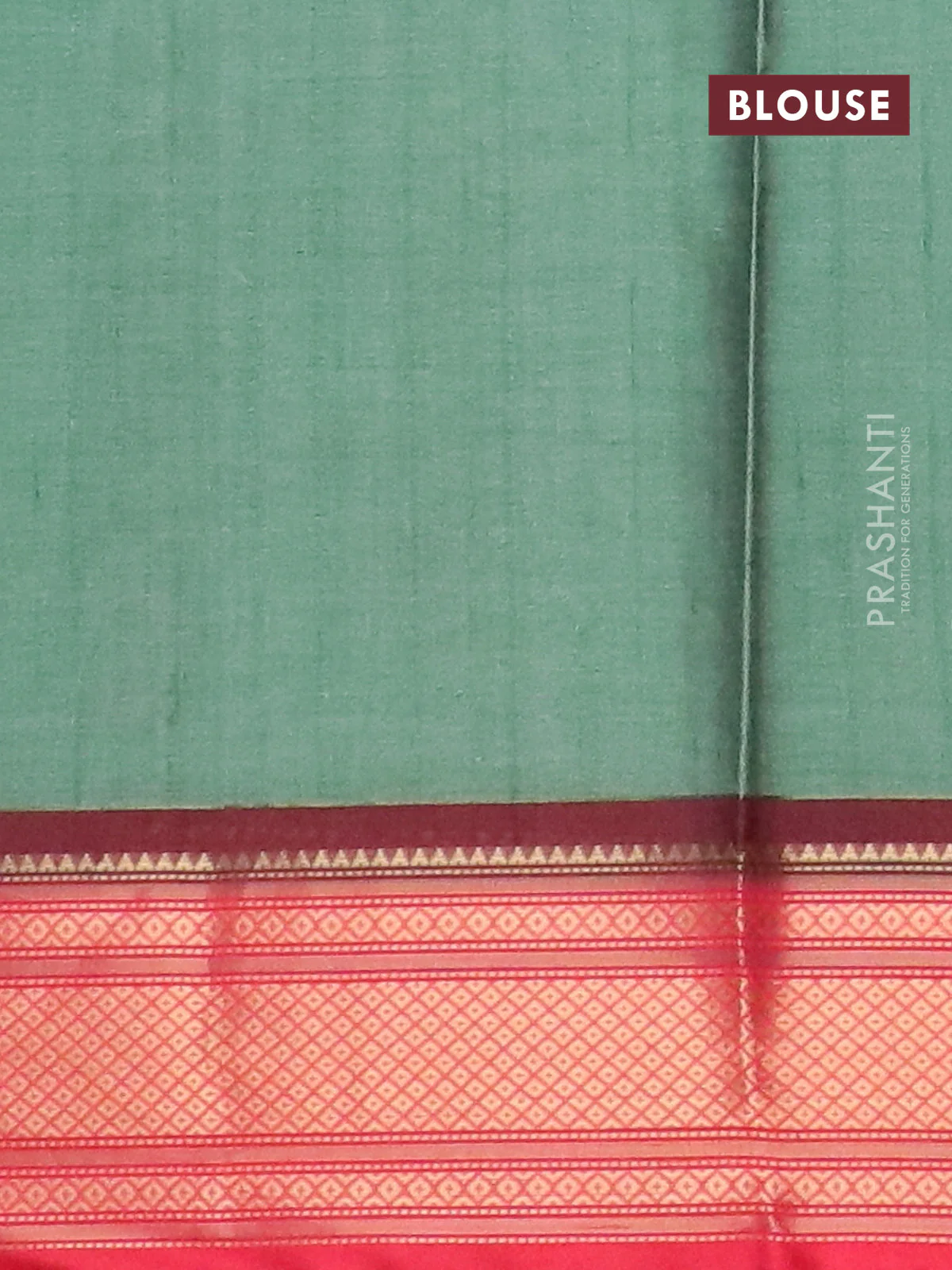 Semi kanchipuram silk saree green and red with allover floral butta prints and zari woven border - Image 4