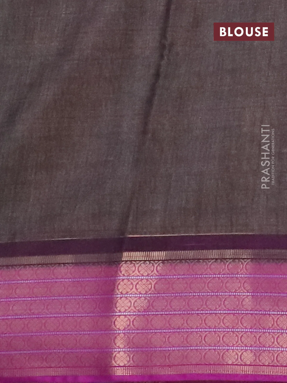 Semi kanchipuram silk saree grey shade and purple with allover digital prints and zari woven border - Image 4