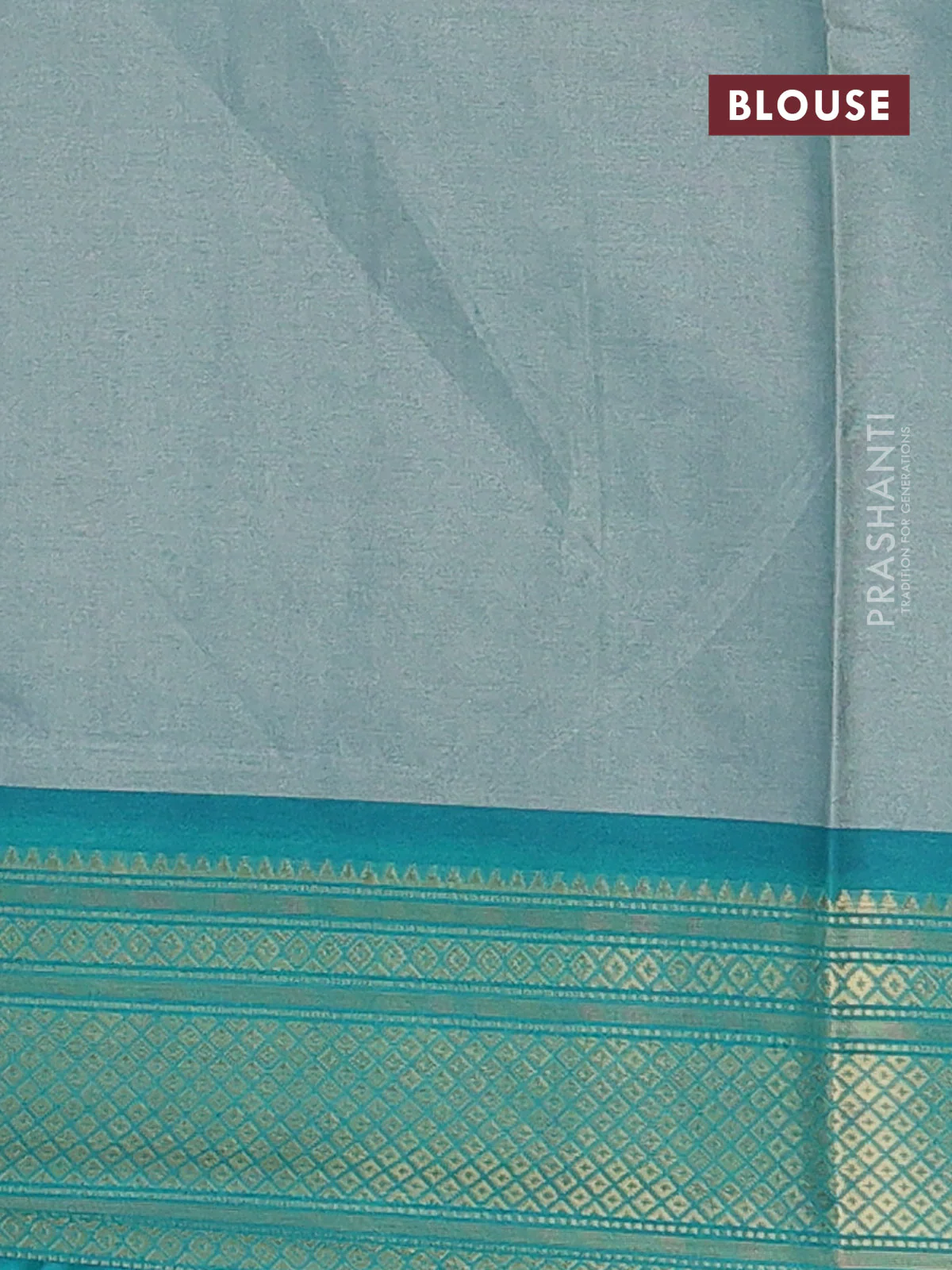Semi kanchipuram silk saree grey shade and teal green with allover digital prints and zari woven border - Image 4