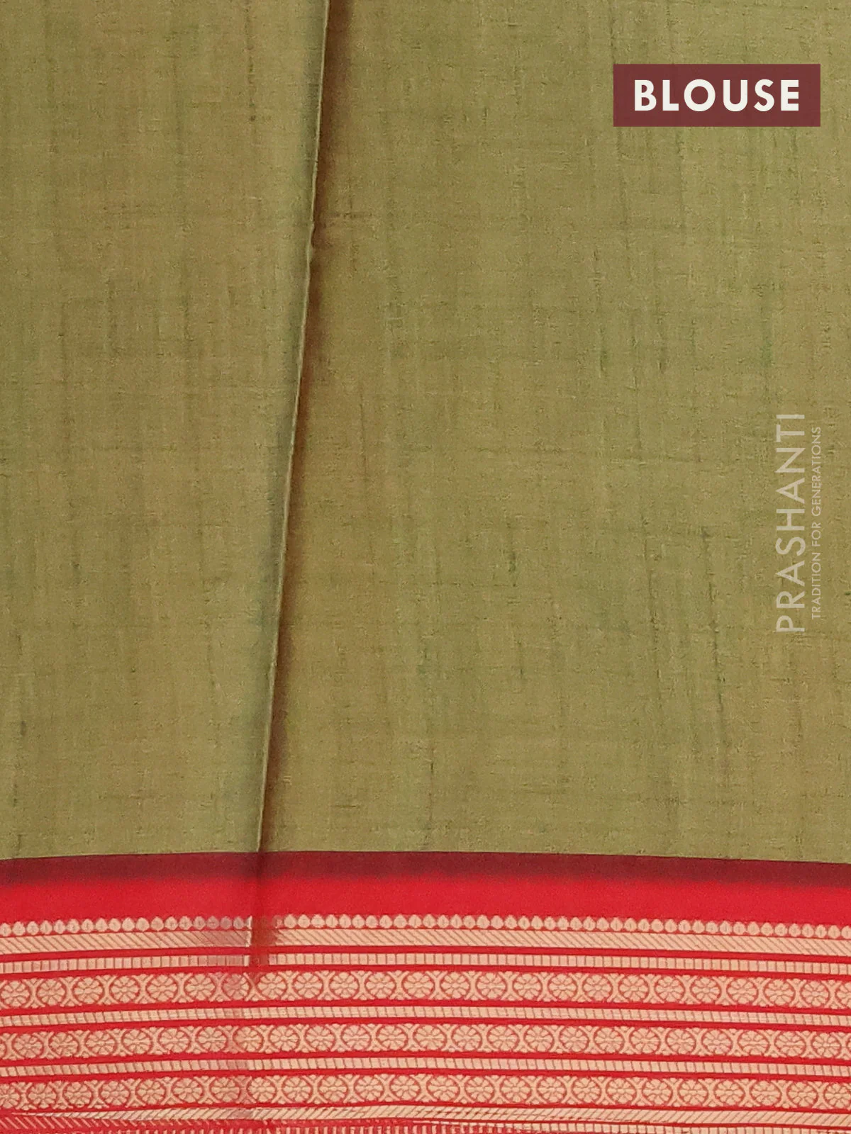 Semi kanchipuram silk saree mehendi green and red with allover digital prints and zari woven border - Image 4
