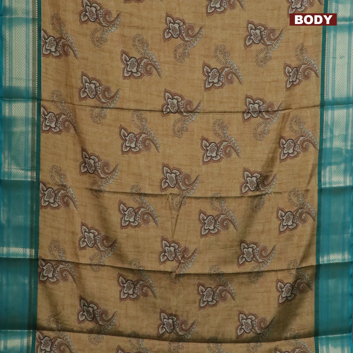 Semi kanchipuram silk saree mehendi green and teal green with allover floral butta prints and zari woven border - Image 2