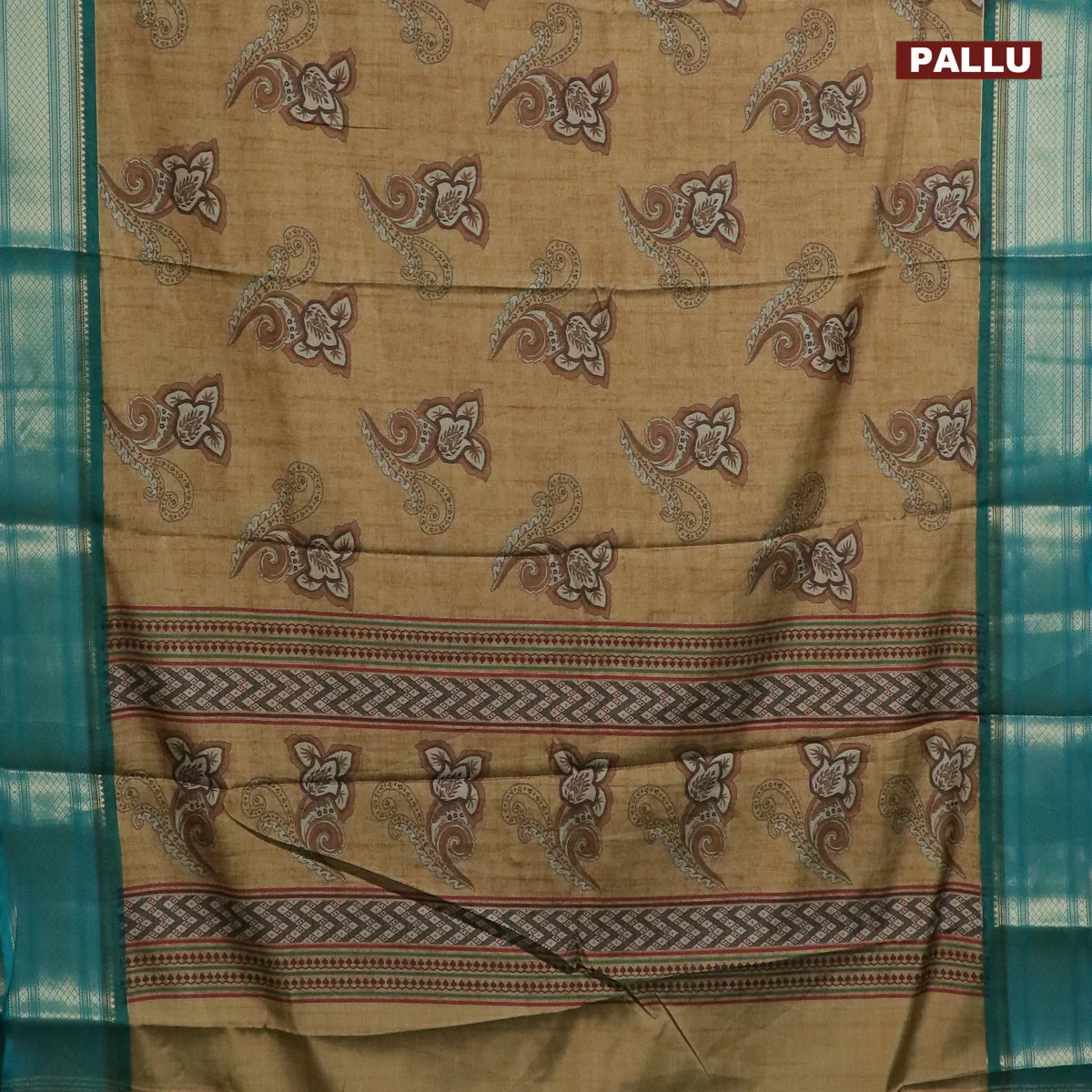 Semi kanchipuram silk saree mehendi green and teal green with allover floral butta prints and zari woven border - Image 3