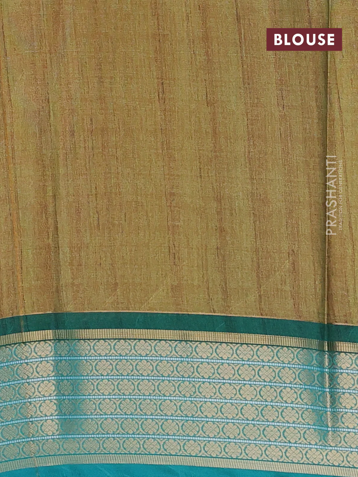 Semi kanchipuram silk saree mustard shade and teal green with allover ikat digital prints and zari woven border - Image 4