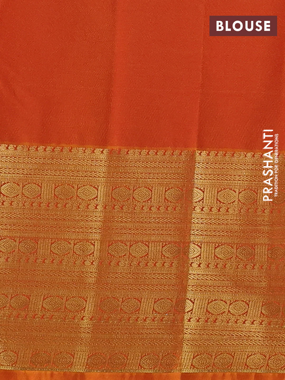 Semi kanchipuram silk saree orange with zari woven buttas and long zari woven border - Image 3