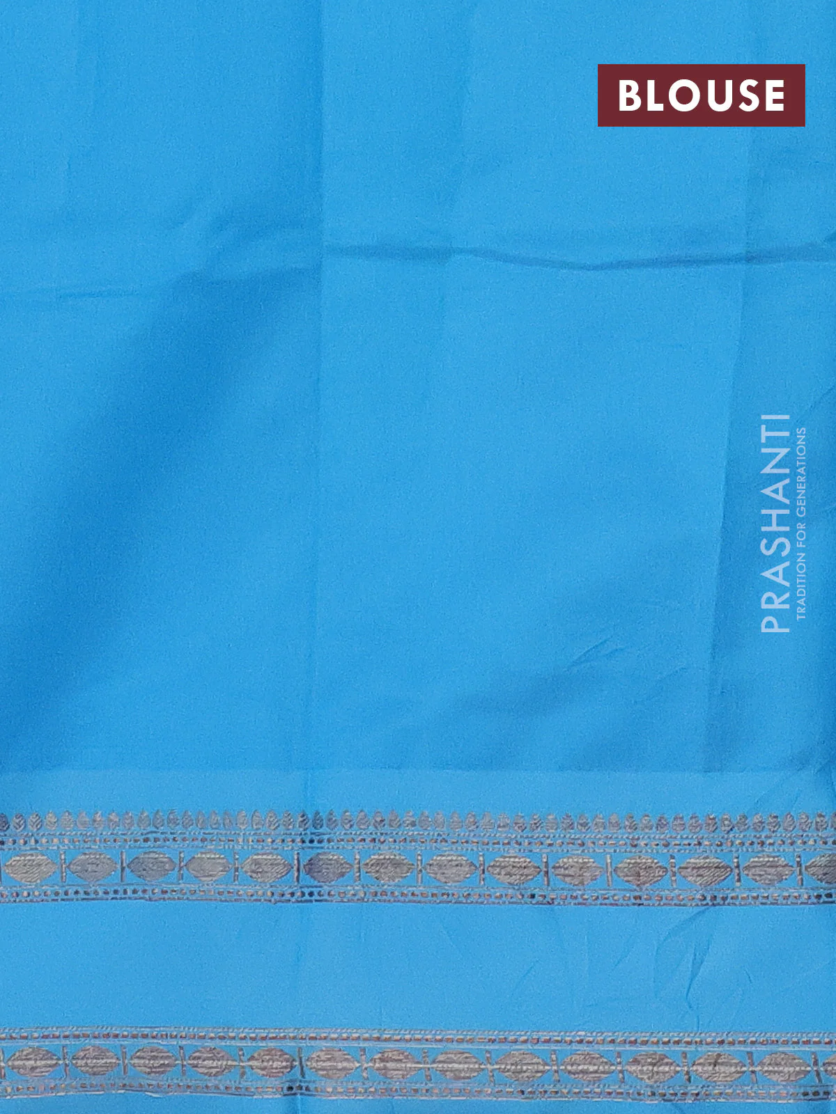 Semi kanchipuram silk saree peacock blue and light blue with allover floral digital prints and rettapet woven border - Image 4