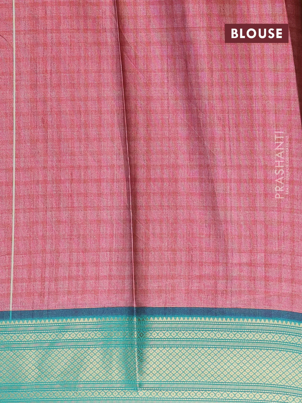 Semi kanchipuram silk saree pink and teal green with allover kalamkari prints and zari woven border - Image 4