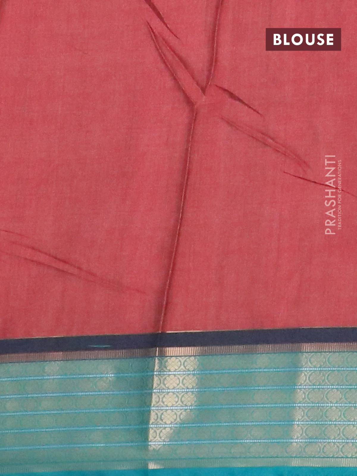 Semi kanchipuram silk saree red and teal green with allover ikat digital prints and zari woven border - Image 4