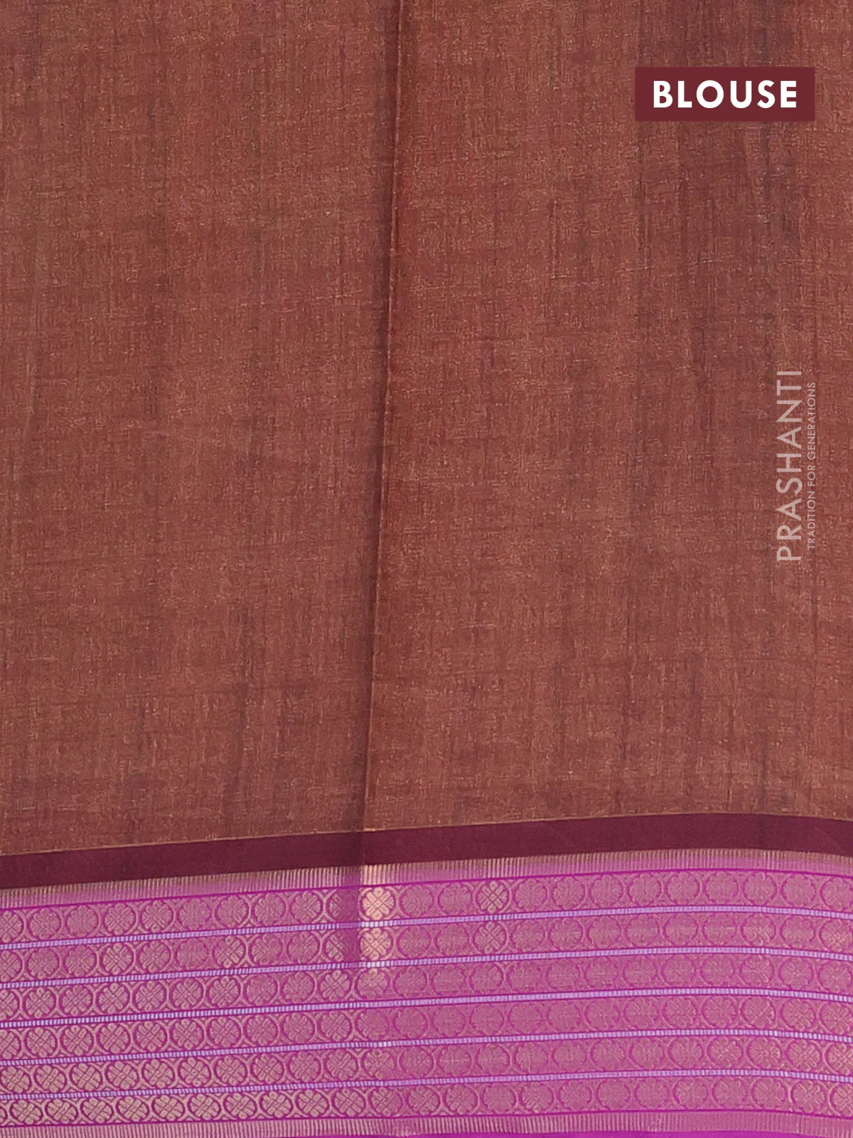 Semi kanchipuram silk saree rust shade and purple with allover digital prints and zari woven border - Image 4