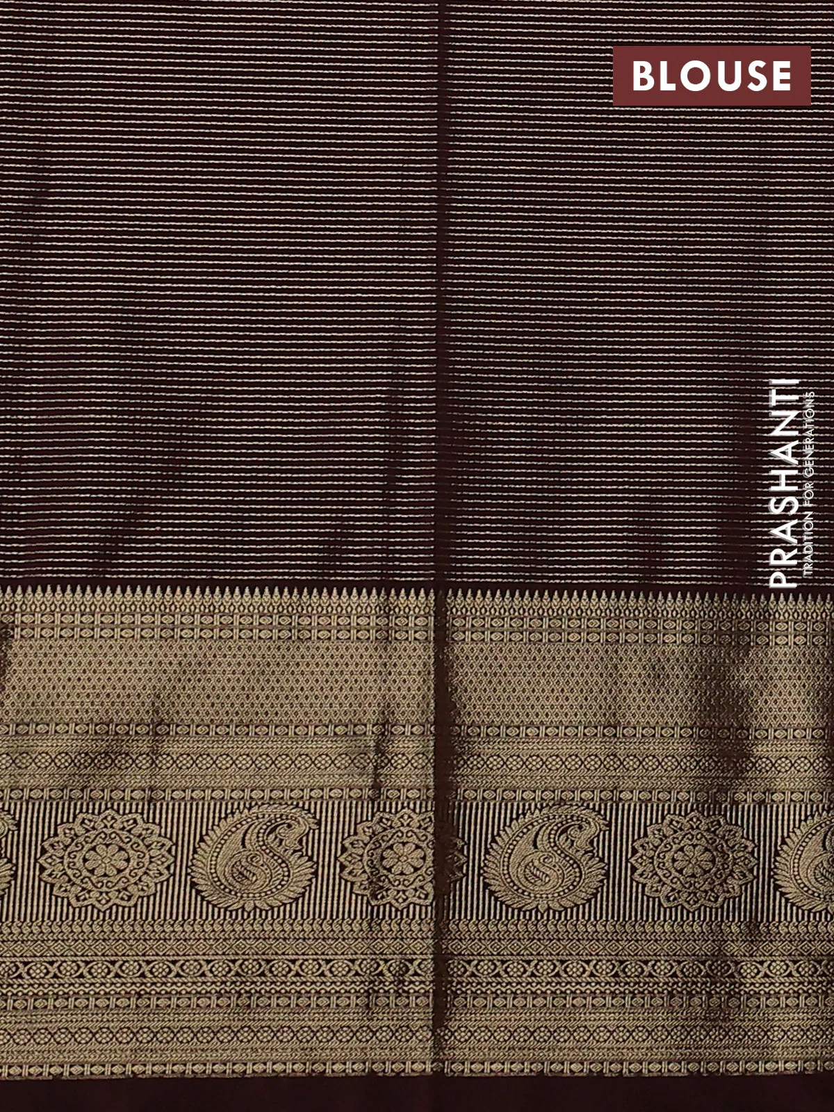 Semi kanchipuram silk saree rustic orange and coffee brown with allover zari weaves & buttas and zari woven border - Image 3
