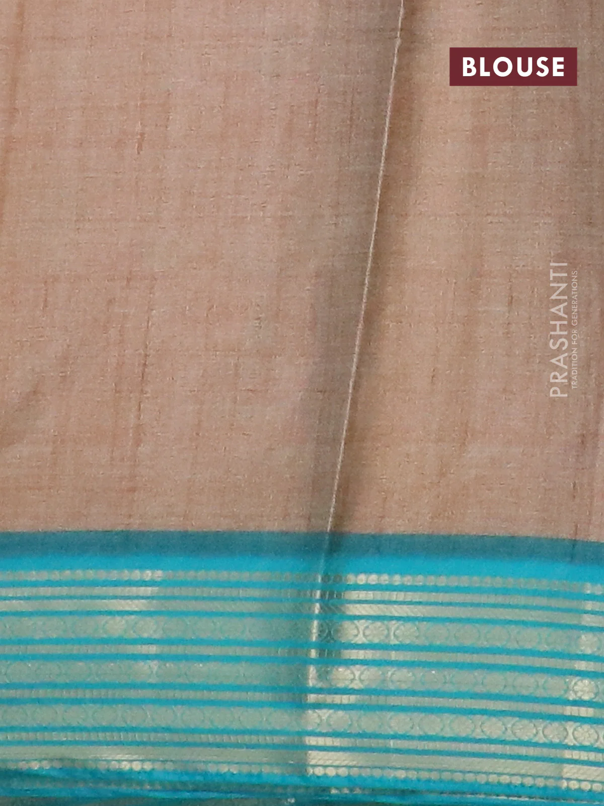 Semi kanchipuram silk saree sandal and teal blue with allover digital prints and zari woven border - Image 4