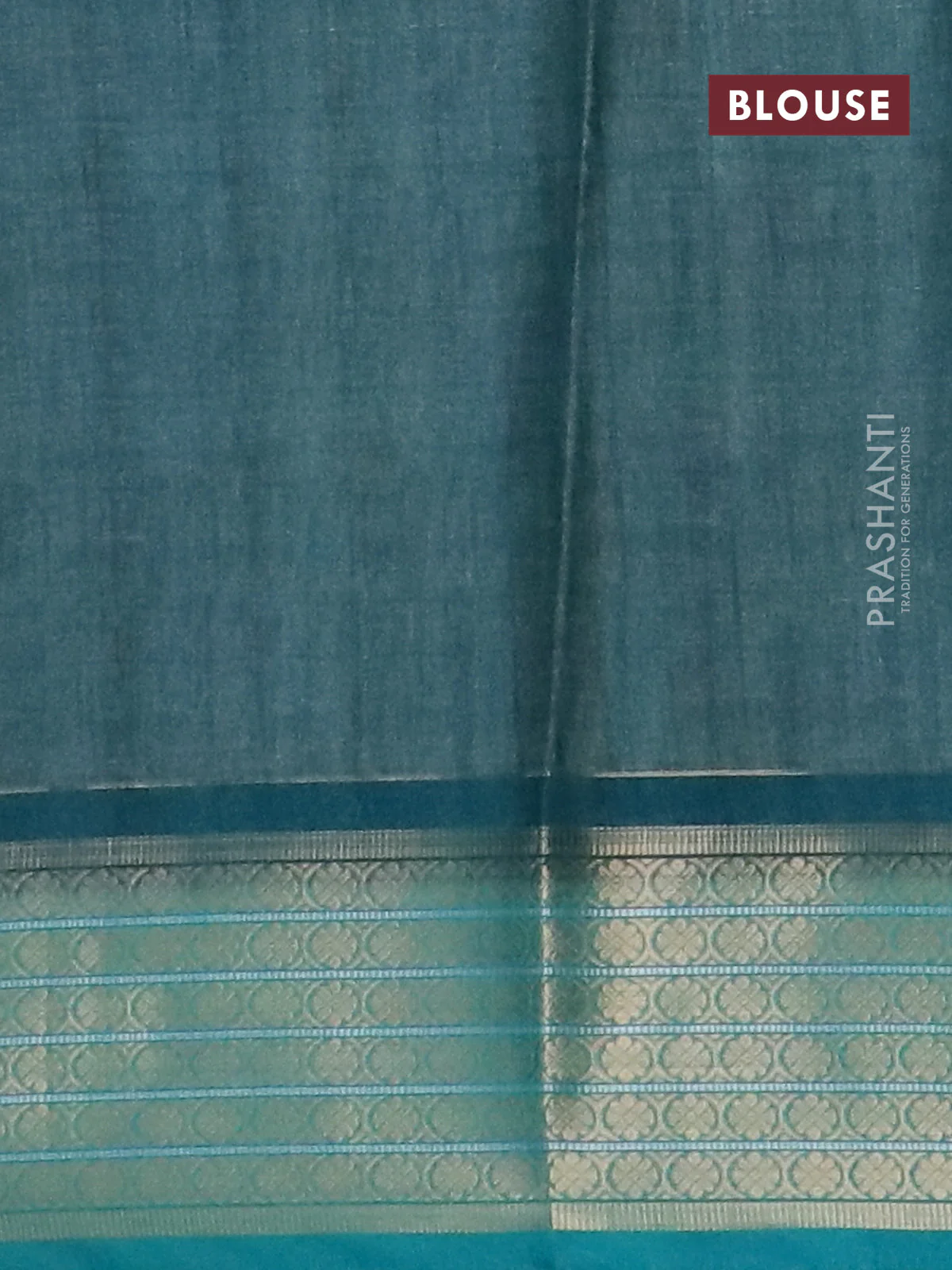 Semi kanchipuram silk saree teal green shade with allover digital prints and zari woven border - Image 4