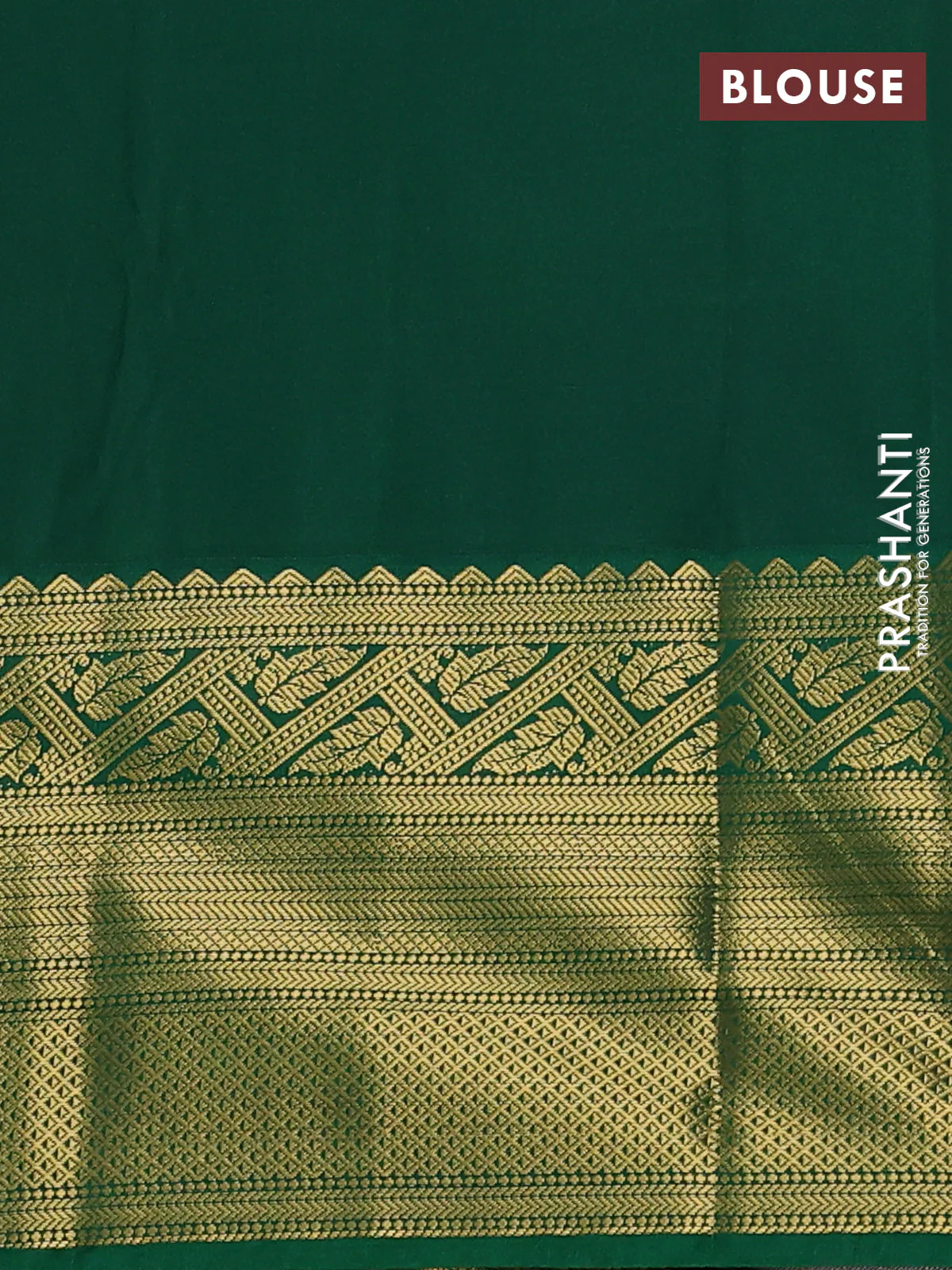 Semi kanchipuram silk saree tomato red and green with allover zari stripes pattern & buttas and long zari woven korvai border - Image 3