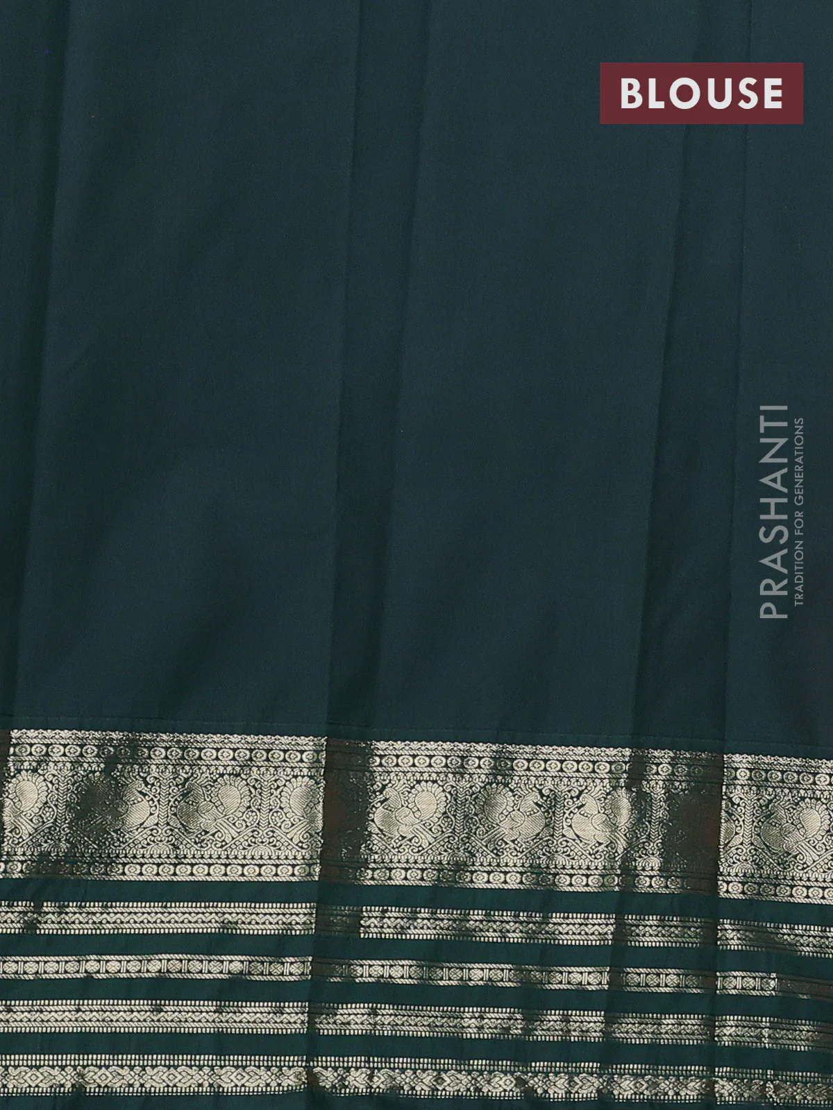 Semi kanchipuram silk saree tomato red and green with zari woven buttas and zari woven border - Image 3