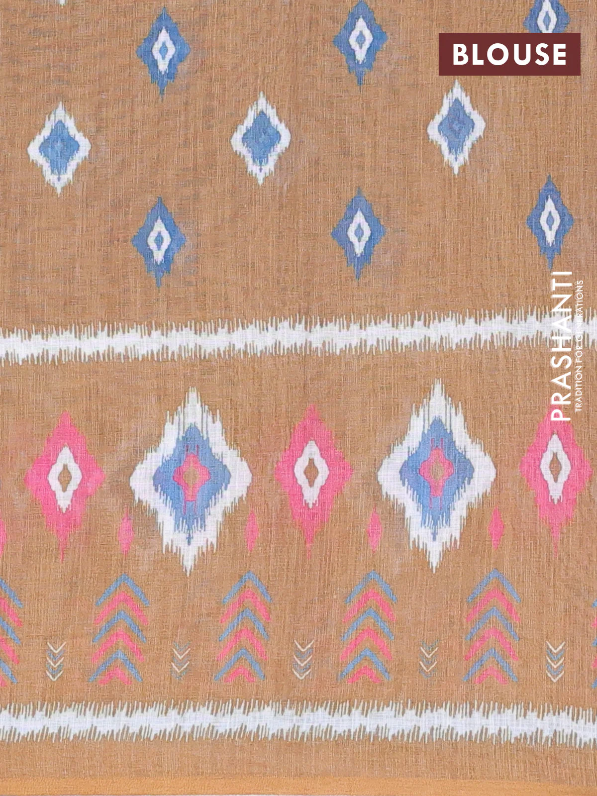 Semi linen saree blue and dark mustard with allover ikat butta prints and long printed border - Image 4