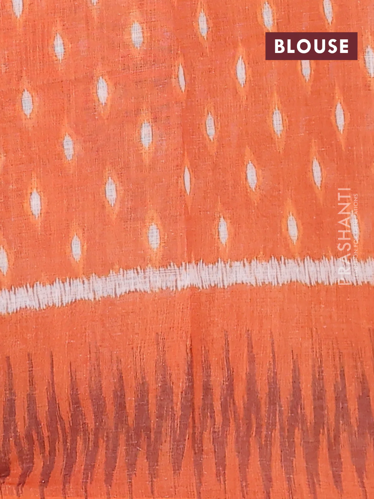 Semi linen saree blue and orange with allover ikat prints and printed border - Image 4